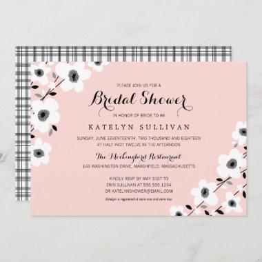 Modern Pink Gray Black Anemone | Bridal Shower Invitations