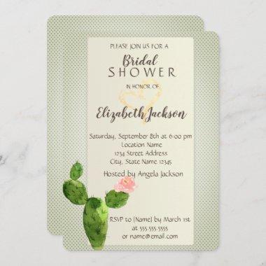 Modern Polka Dots Cactus Heart Bridal Shower Invitations