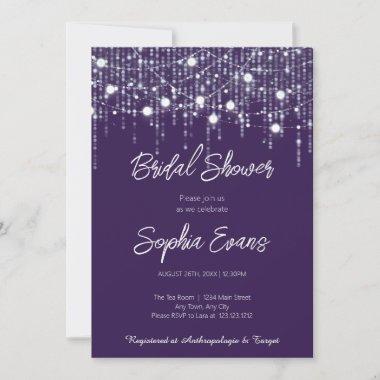 Modern Purple & White Hanging Lights Bridal Shower Invitations