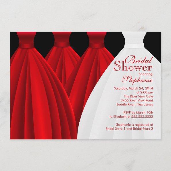 Modern Red Bridesmaids Bride Dress Bridal Shower Invitations