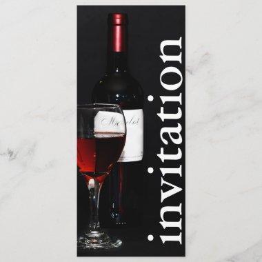 modern red wine glass - winetasting bridal shower Invitations