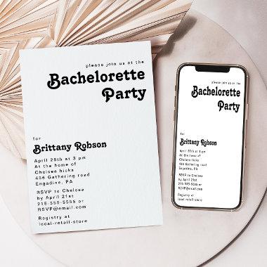 Modern Retro Lettering Bachelorette Party Invitations
