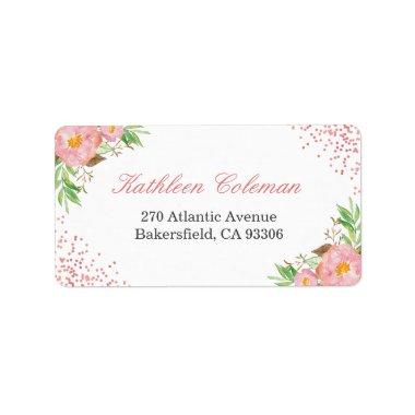 Modern Romantic Botanical Pink Floral Confetti Dot Label