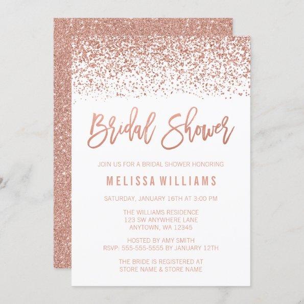 Modern Rose Gold Faux Glitter Bridal Shower Invitations