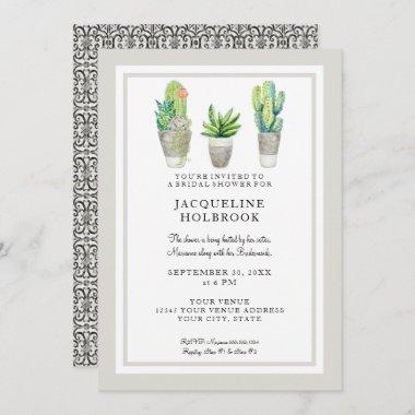 Modern Rustic Desert Cactus Pots Bridal Shower Invitations
