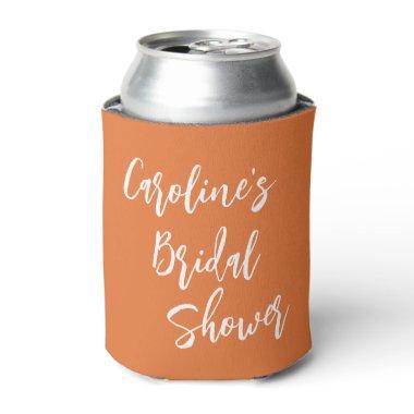 Modern Script Bridal Shower Custom Orange Can Cooler