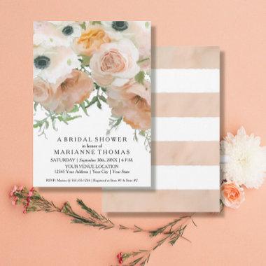 Modern Simple Floral Blush Coral Flowers Bridal Invitations