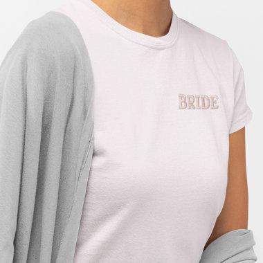 Modern Simple Pink Bride Typography Engagement Embroidered Shirt
