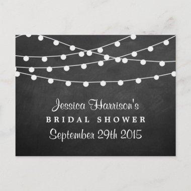 Modern String Lights On Chalkboard Bridal Shower Invitation PostInvitations