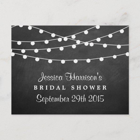 Modern String Lights On Chalkboard Bridal Shower Invitation PostInvitations