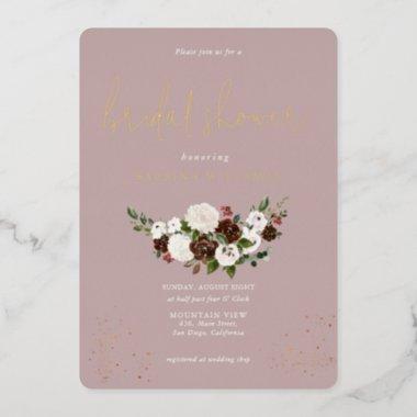 Modern Stylish | Peony Rose Lilac Bridal Shower Foil Invitations