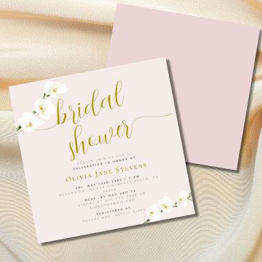 Modern Stylish White Orchid Blush Bridal Shower Invitations