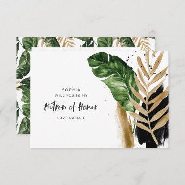 Modern tropical abstract painted Matron of Honor RSVP Card