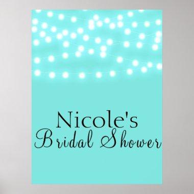 Modern Turquoise Blue & String Lights Welcome Poster