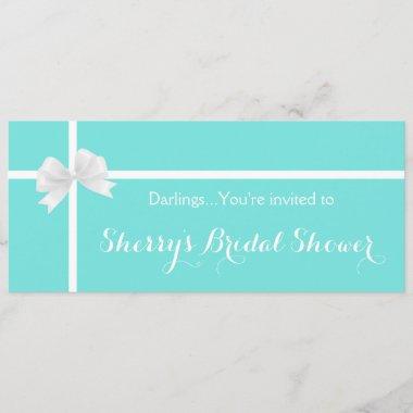 Modern Turquoise Bridal Shower Box with Bow Invitations