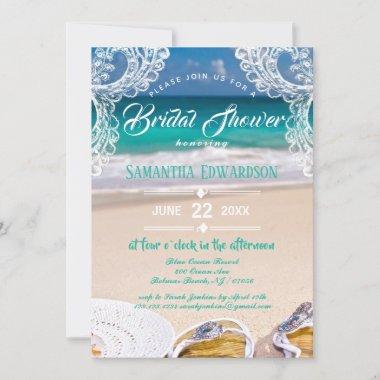 Modern Turquoise Ocean Beach Bridal Shower Invitations