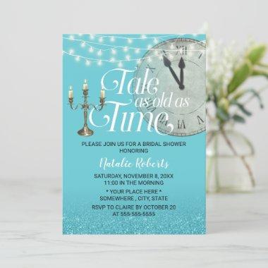Modern Turquoise Tale as Old as Time Bridal Shower Invitations