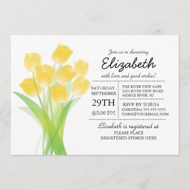 Modern Typographic Yellow Tulip Bridal Shower Invitations