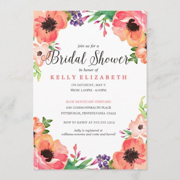 MODERN WATERCOLOR FLORAL bridal shower Invitations