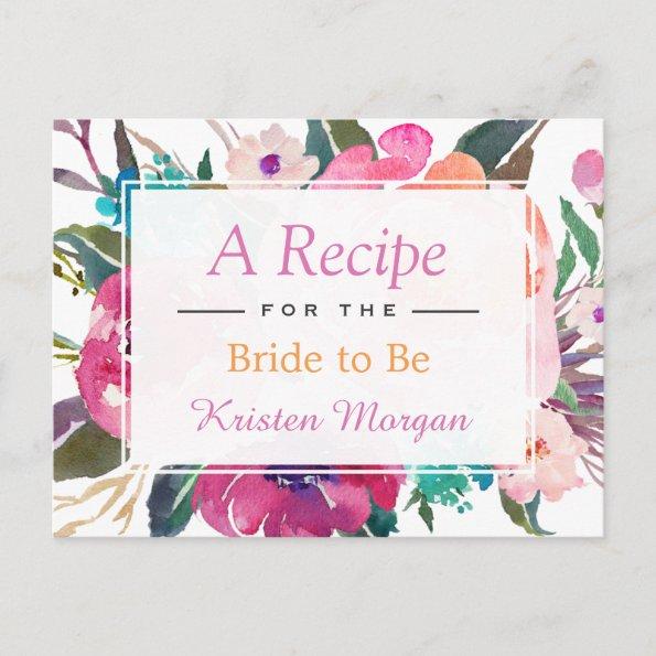 Modern Watercolor Floral Bridal Shower Recipe PostInvitations
