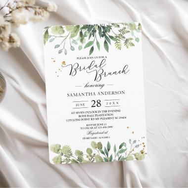 Modern Watercolor Green Leaves Branch Invitations