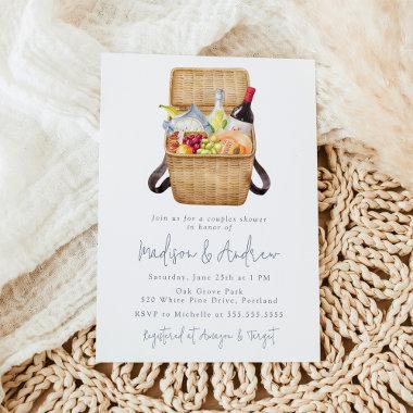Modern Watercolor Picnic Basket Bridal Shower Invitations