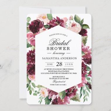 Modern Watercolor Red Floral Frame Invitations
