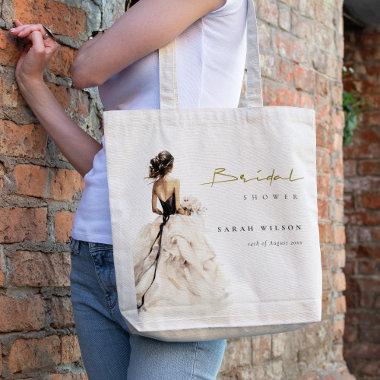 Modern Watercolor Wedding Gown Bridal Shower Tote Bag