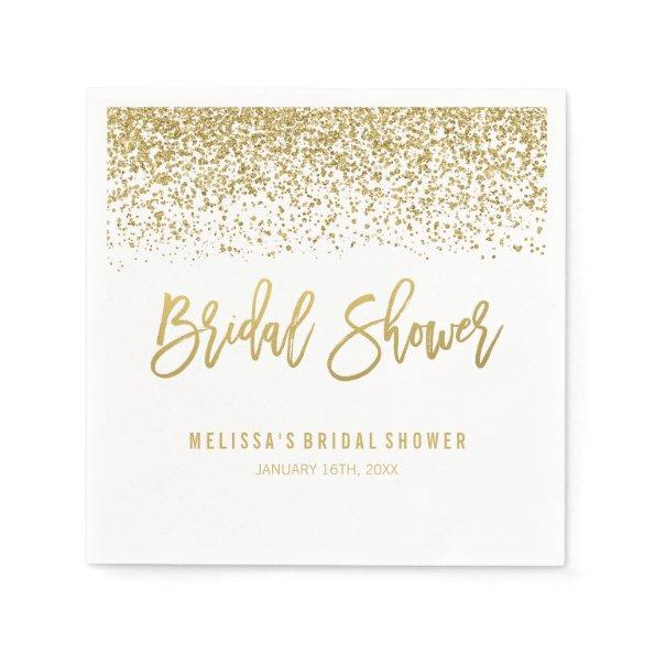 Modern White Faux Gold Glitter Bridal Shower Napkins