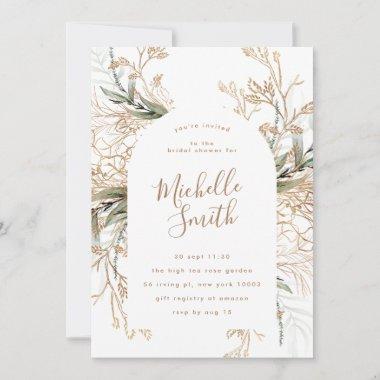 Modern White Gold Boho Eucalyptus Bridal Shower Invitations
