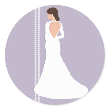 Modern White Wedding Dress & Bling Bridal Shower Classic Round Sticker