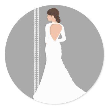 Modern White Wedding Dress Bling Bridal Shower Classic Round Sticker