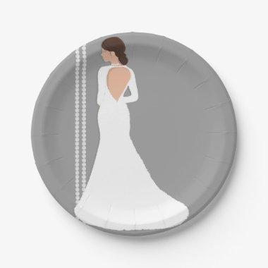 Modern White Wedding Dress Bling Bridal Shower Paper Plates