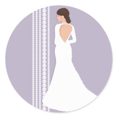 Modern White Wedding Dress & Pearls Bridal Shower Classic Round Sticker