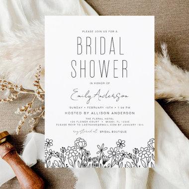 Modern Wildflower Bridal Shower Elegant Invitations