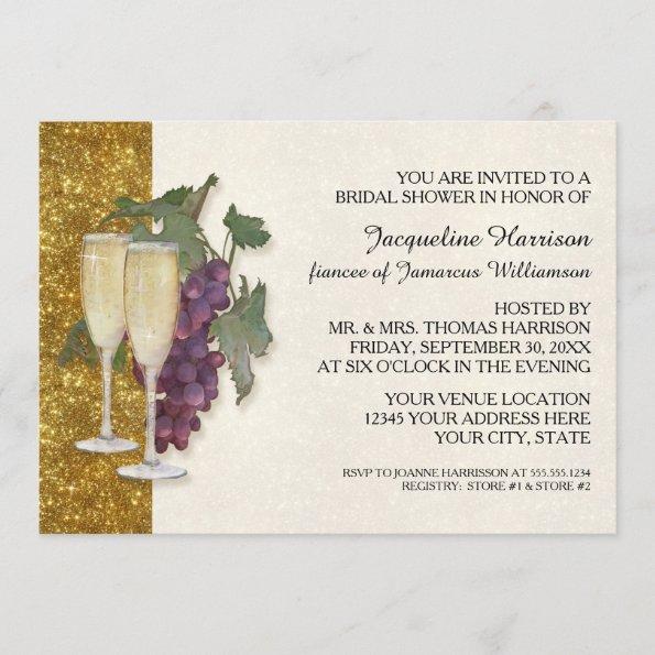 Modern Wine Champagne Glass Theme Bridal Shower Invitations