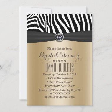 Modern Zebra Stripes Elegant Gold Bridal Shower Invitations