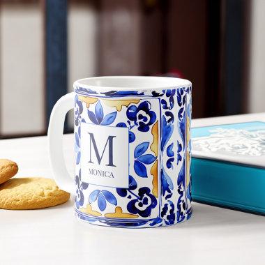 Monogram Amalfi Vietri Italian blue tiles gifts Coffee Mug