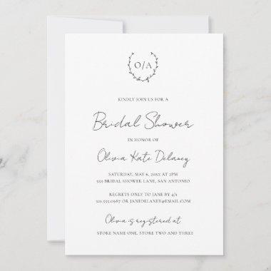 Monogram Classic Black White Elegant Bridal Shower Invitations