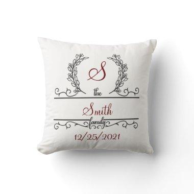 Monogram Family Name Wedding Bridal Shower Gift Throw Pillow