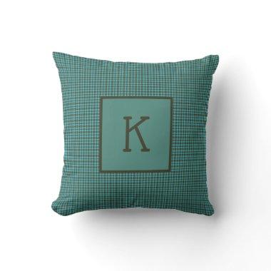 Monogram Initial Green Blue Brown Black Plaid Throw Pillow