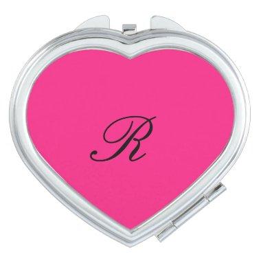 Monogram Initial Hot Pink Cute Chic Girly Compact Mirror