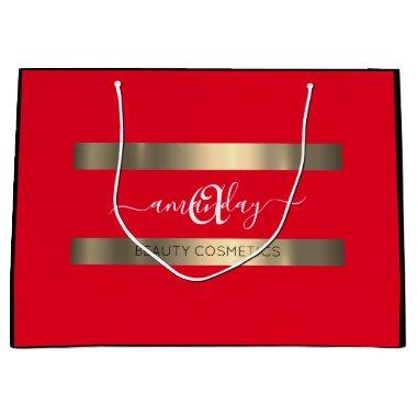 Monogram Name Black Red Shop Gold Elegant Large Gift Bag