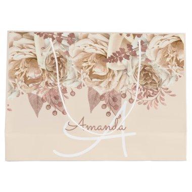 Monogram Name Bridal Favor Wedding Roses Floral Large Gift Bag