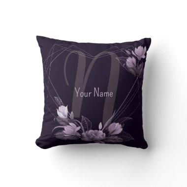 Monogram Name Purple Floral Violet Geometric Frame Throw Pillow
