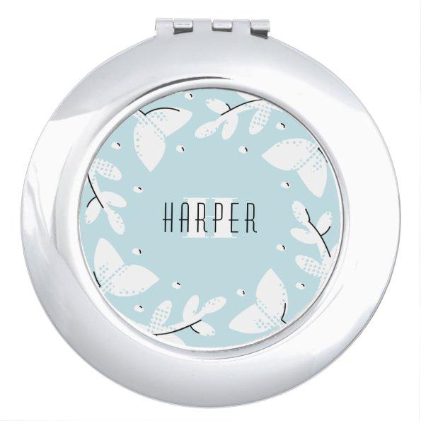 Monogram Sketchy Floral Branches Round Mirror For Makeup