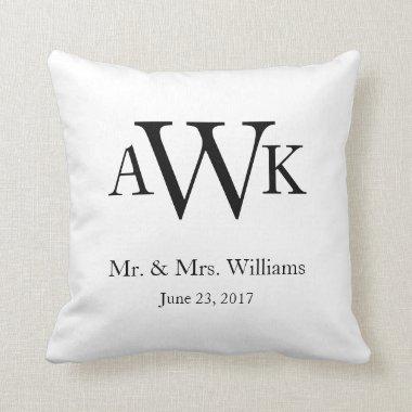 Monogram Wedding Date Pillow