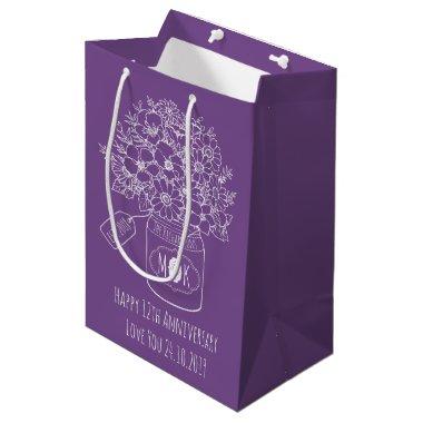 Monogram Wildflowers Bouquet Hand-Drawn Mason Jar Medium Gift Bag
