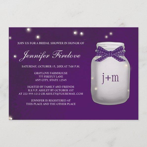 Monogrammed Firefly Mason Jar Bridal Shower Invitations