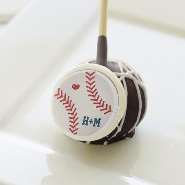 MONOGRAMMED HEART BASEBALL CAKE POPS